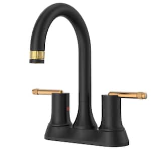 4 in. Centerset 2-Handle High-Arc Bathroom Faucet With Drain Kit Included in Matte Black
