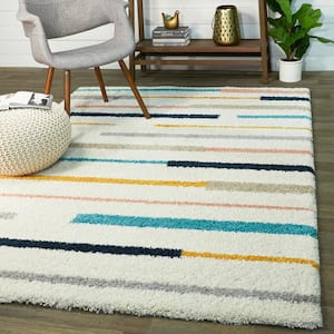 Westerson Cream 8 ft. x 10 ft. Striped Shag Area Rug