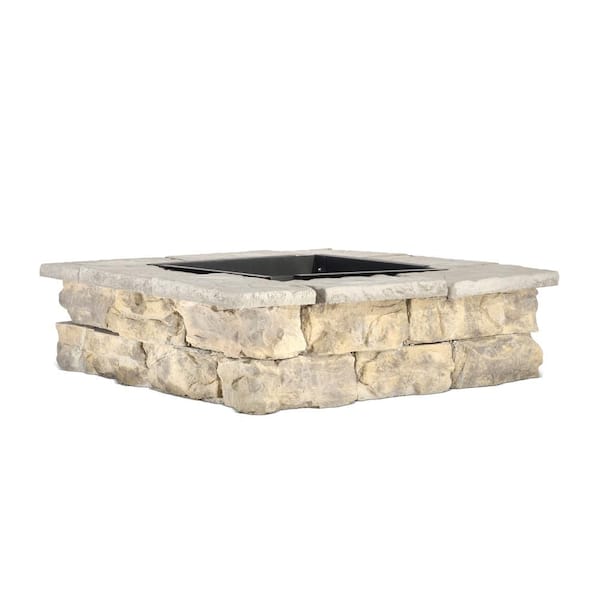 Natural Concrete Products Co 28 in. x 14 in. Steel Wood Fossill Limestone Square Fire Pit Kit