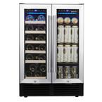 24 in. Built-In 19-Bottle Dual Zone Wine and 57-Can Beverage Cooler in Black with Temperature Memory Function
