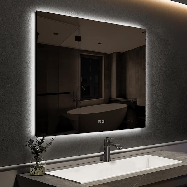HOMEIBRO 30 in. W x 30 in. H Square Frameless LED Light with 3-Color and Anti-Fog Wall Mounted Bathroom Vanity Mirror
