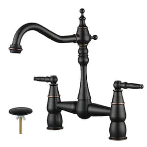 Double Handle Bridge Kitchen Faucet with Sink Hole Cover in Oil Rubbed Bronze
