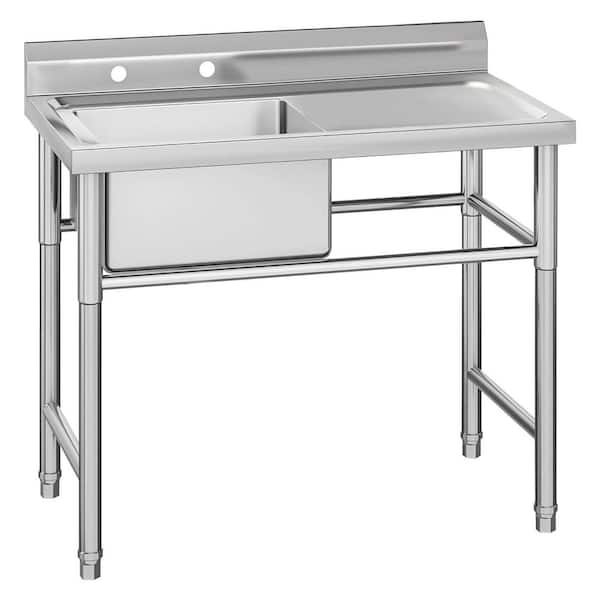39.3"L x 23.6"W x 37"H Stainless Steel Single Bowl Sink with Anti-Splash Backsplash, Freestanding Laundry/Utility Sink