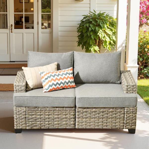 XIZZI Terra Wicker Outdoor Couch Patio Sofa with Dark Gray Cushions