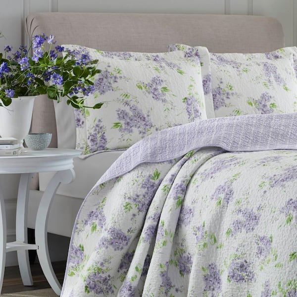 Laura Ashley Keighley 2-Piece Purple Solid Cotton Twin Quilt Set