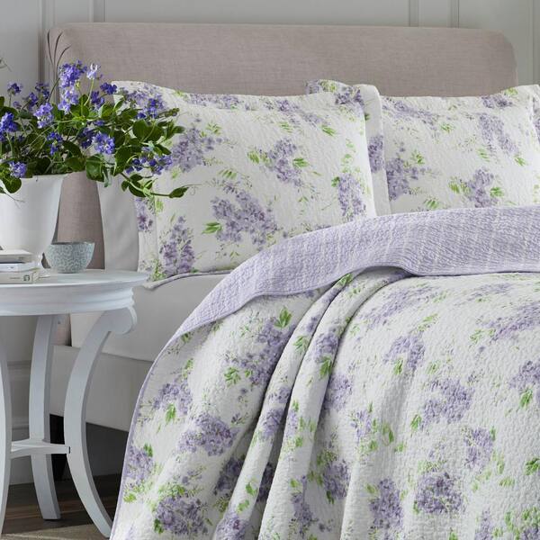 Laura Ashley Keighley 3-Piece Purple Solid Cotton Full/Queen Quilt