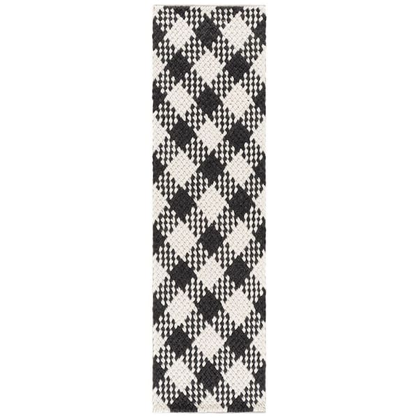 Natural Fiber Couture 2 ft. x 8 ft. Ivory/Black Check Runner Rug