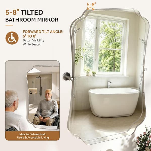 20 in. W x 30 in. H Specialty Wavy Framed Adjustable Tilt Wall Bathroom Vanity Mirror in Brushed Nickel