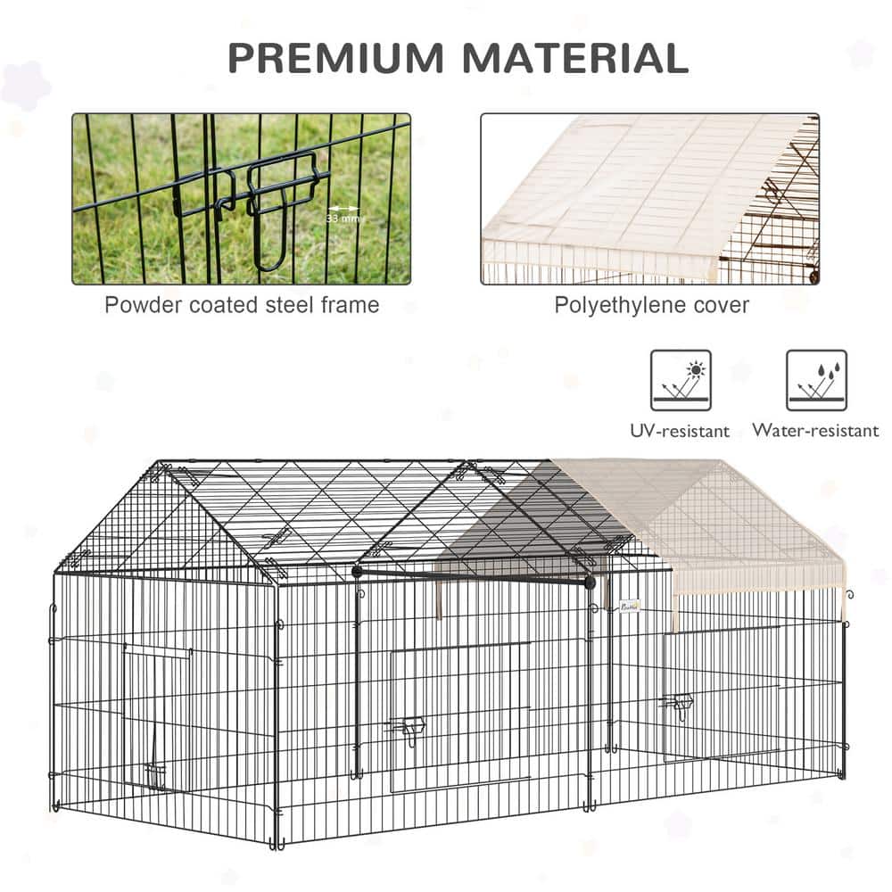 Beige Metal Outdoor Animal Playpen with Roof, 87"