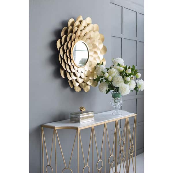 31.5 in. W x 31.5 in. H Gold Mirrored Floral Wall Decor