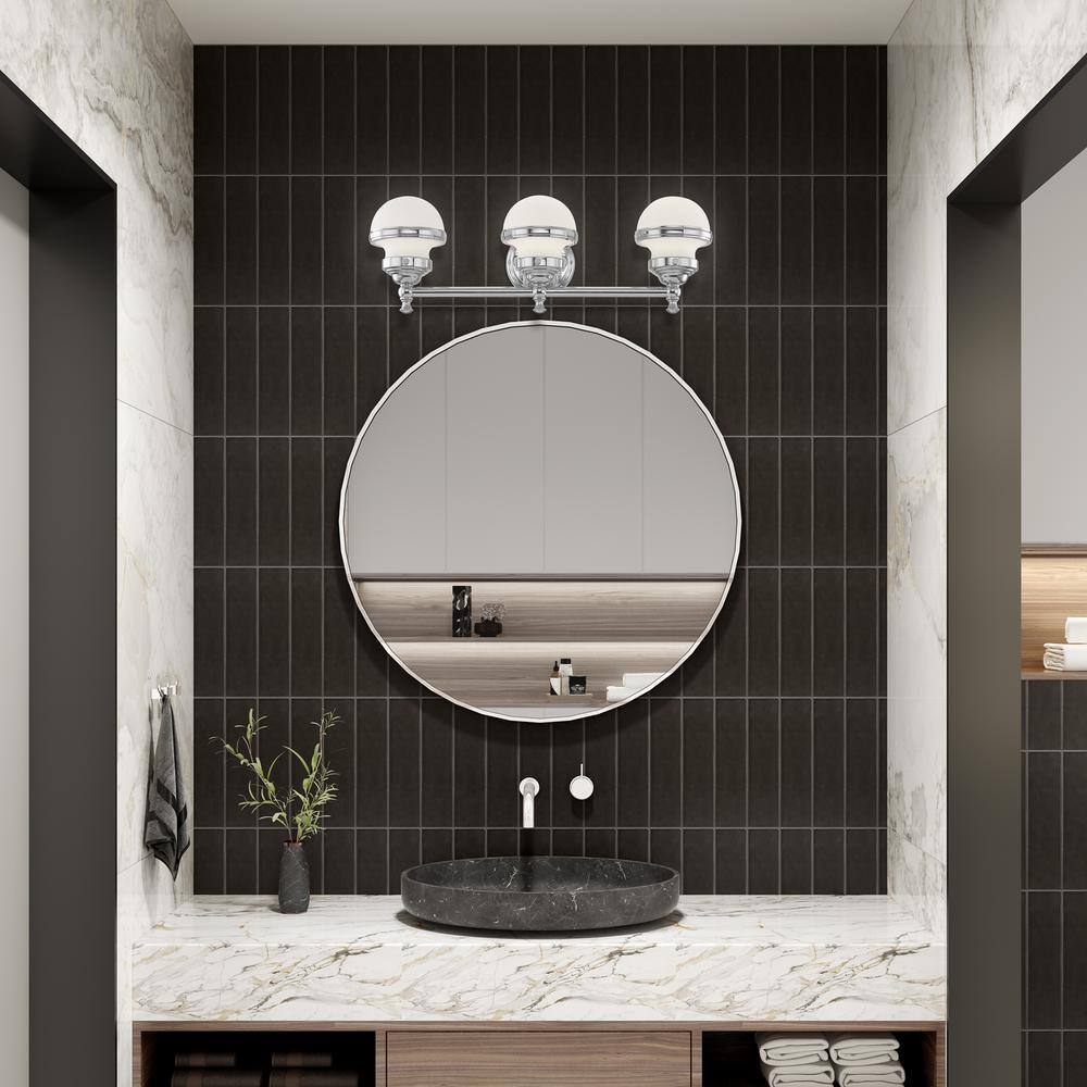 Oldwick Polished Chrome 3-Light Vanity with Satin Opal White Glass