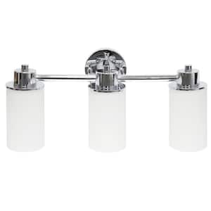20.75 in. 3-Light Chrome Modern Metal and Milk White Shades with Circled Backplate Decorative Vanity Light