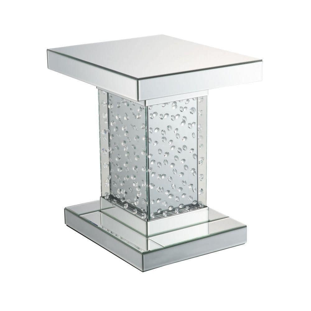 Benjara 16 in. Silver Square Glass Top Pedestal End Table with Mirrored