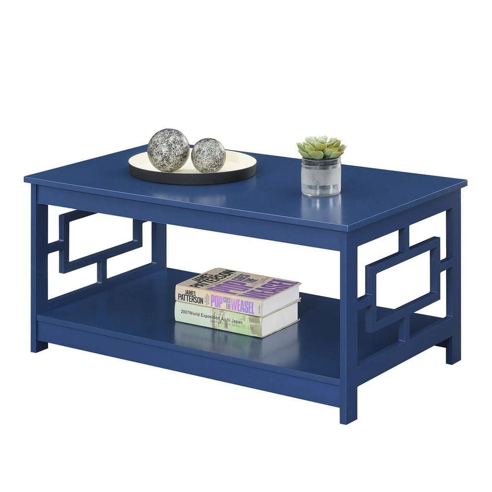 Symmetrical Square Cobalt Blue Wood Coffee Table with Shelf