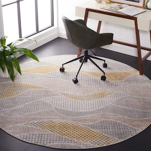 Skyler Collection Gray Beige/Gold 7 ft. x 7 ft. Abstract Stiped Round Area Rug
