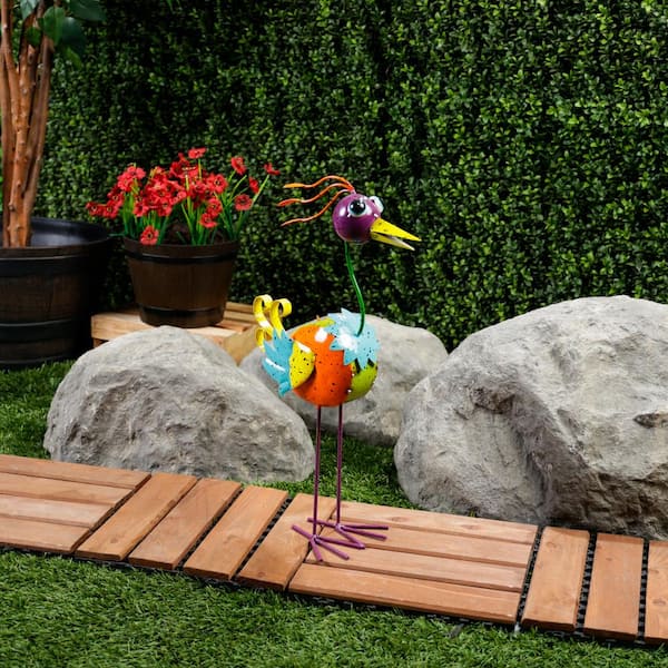 Alpine Corporation Quirky Metal Rainbow Bird Decor LAZ328HH - The