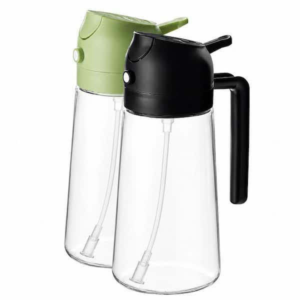 16 oz. Black and Green Glass Olive Oil Dispenser and Sprayer with Waterproof Labels