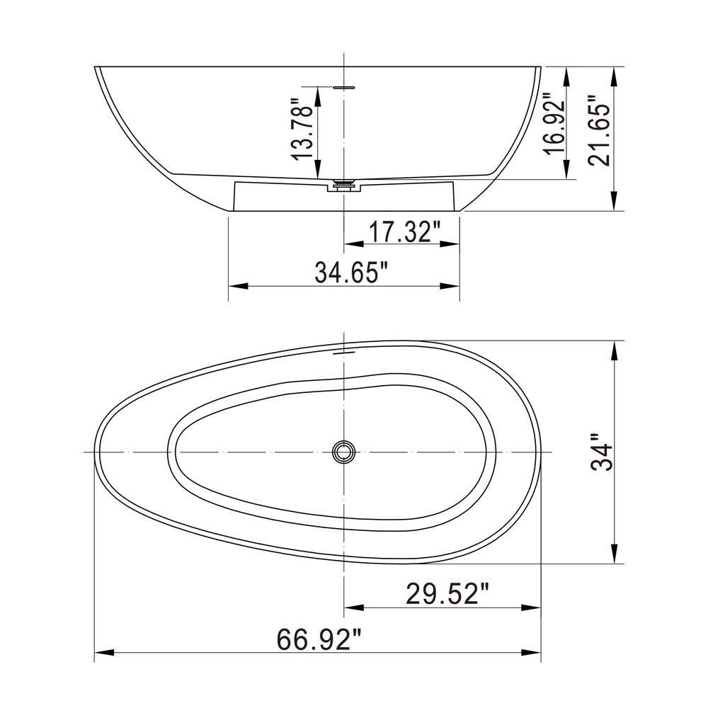 Matte Black 67'' Solid Surface Freestanding Soaking Bathtub