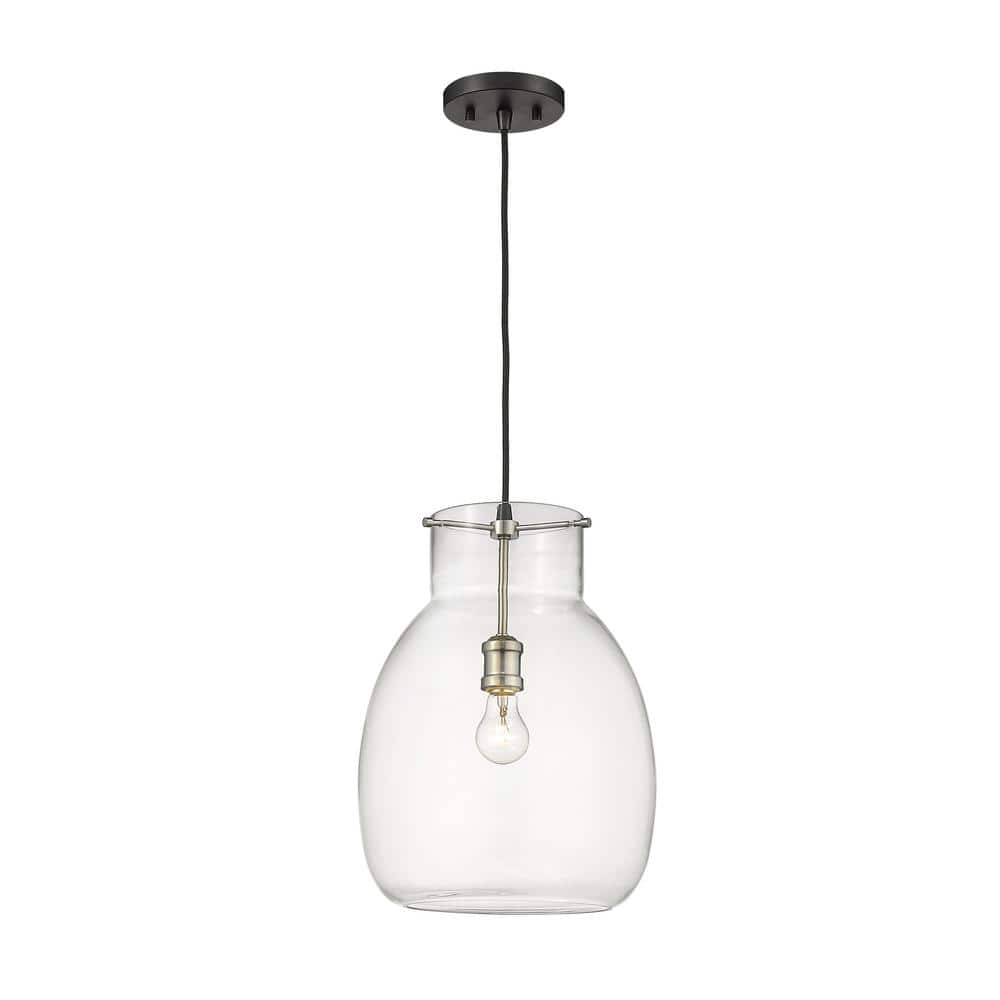 1-Light Matte Black and Brushed Nickel Pendant with Clear Glass Shade