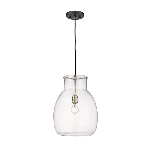 Unbranded 1-Light Matte Black and Brushed Nickel Pendant with Clear Glass Shade