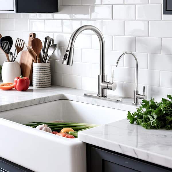 Single Handle Pull Down Sprayer Kitchen Faucet with Water Filter Faucet Stainless Steel in Brushed Nickel