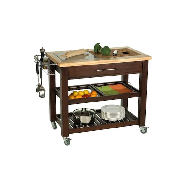 Chris & Chris Pro Chef Espresso Kitchen Cart with Chop and Drop System