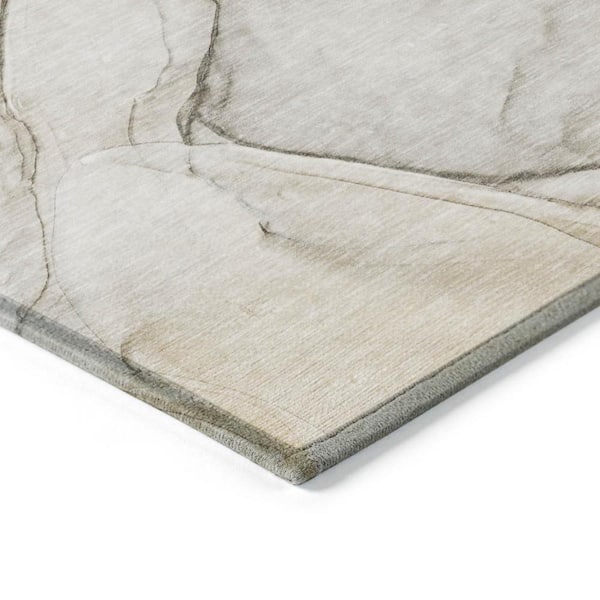 Beige and Gray 2 ft. x 7 ft. Abstract Indoor / Outdoor Area Rug
