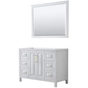 Daria 47 in. W x 21.5 in. D x 35 in. H Bath Vanity Cabinet without Top in White with Gold Trim and 46 in. Mirror