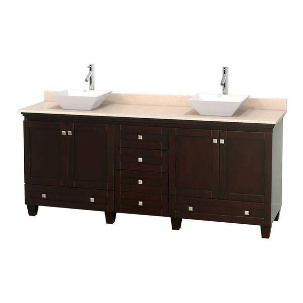 Wyndham Collection Acclaim 80 in. W Double Vanity in Espresso with Marble Vanity Top in Ivory and White Sinks