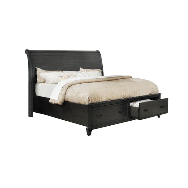 Best Quality Furniture 80 in. W Rustic Grey Solid Wood Eastern King Platform Bedframe