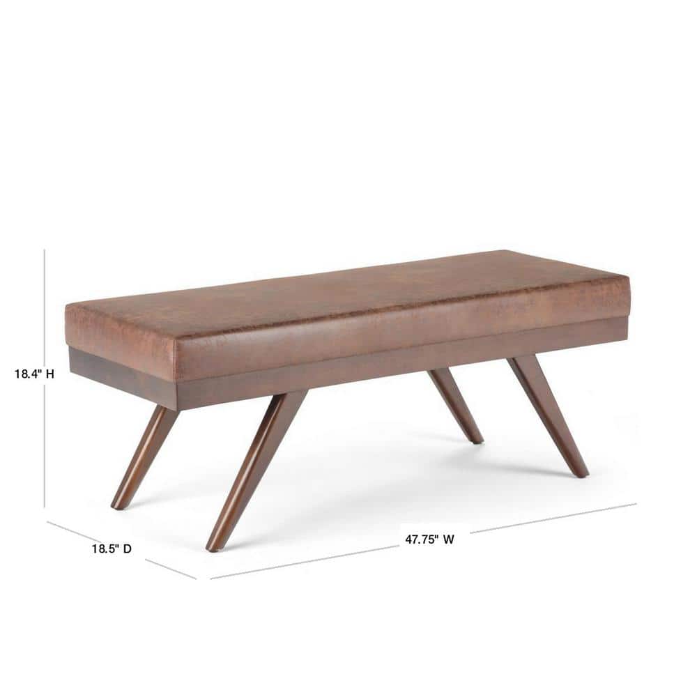 Chanelle 48" Distressed Umber Brown Wood Ottoman Bench