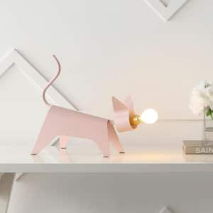 Penelope 11.75 in. Modern Industrial Iron Feline LED Kids' Lamp, Pink