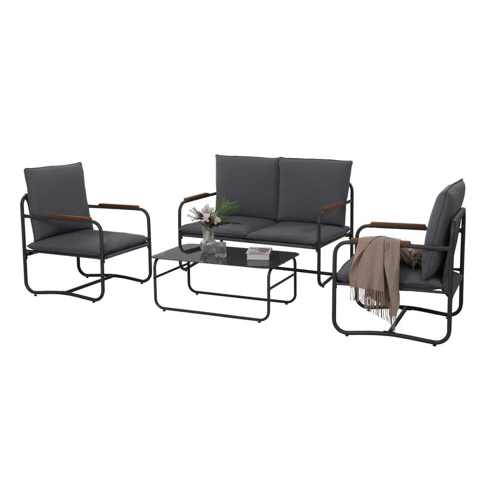 4-Piece Outdoor Metal Conversation Set Comfortable Single Double Patio Tabl
