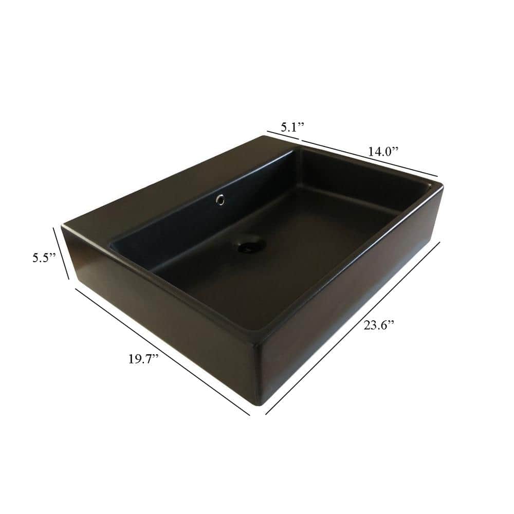 Simple Matte Black Ceramic Rectangular Wall-Mount Sink