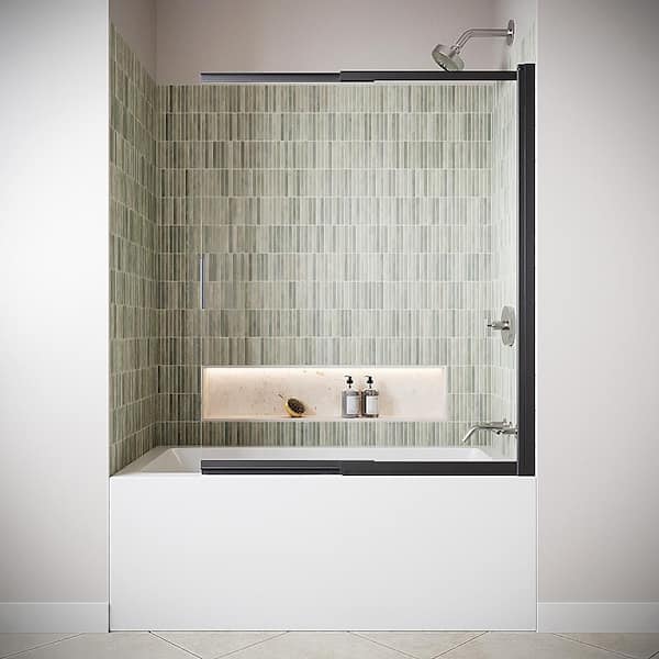 Stilaro 48'' x 58'' Framed Sliding Bathtub Door,CrystalTech Treated 3/16'' Glass, Matte Black Hardware