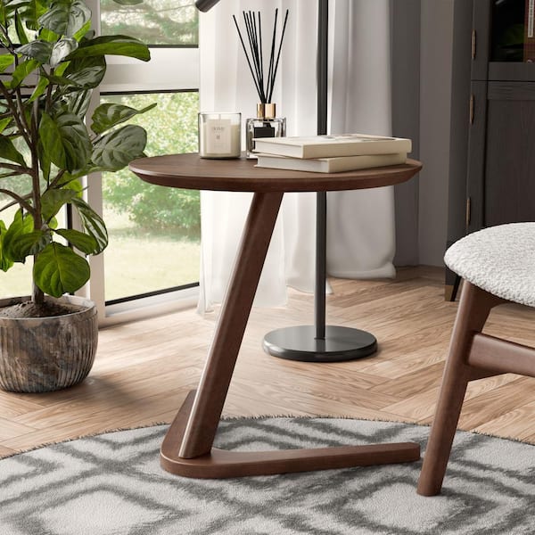 Furniture of America River Run 19.75 in. Walnut Round Wood End Table With V-Shape Base