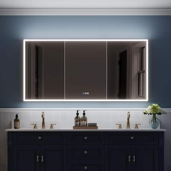 60.01 in. W x 30 in. H Rectangular Black Aluminum Recessed/Surface Mount LED Medicine Cabinet with Mirror, Night Light