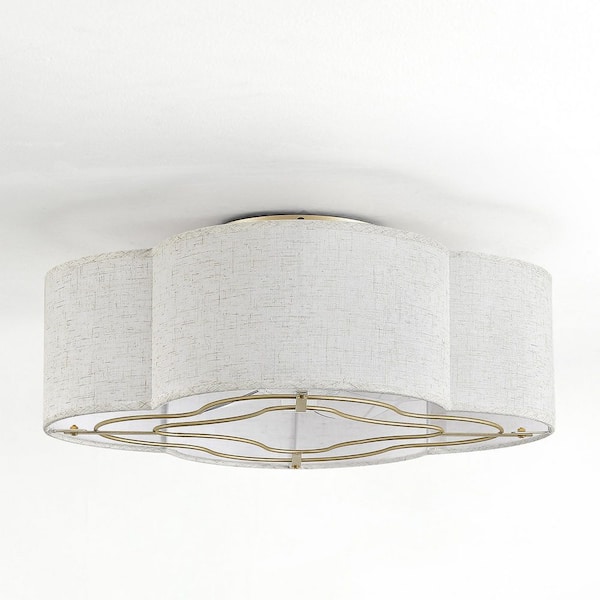 20 in. Indoor Flush Mount Fabric Boho Gold Caged Ceiling Fan With Light and Remote Control 6-Speed Reversible Motor