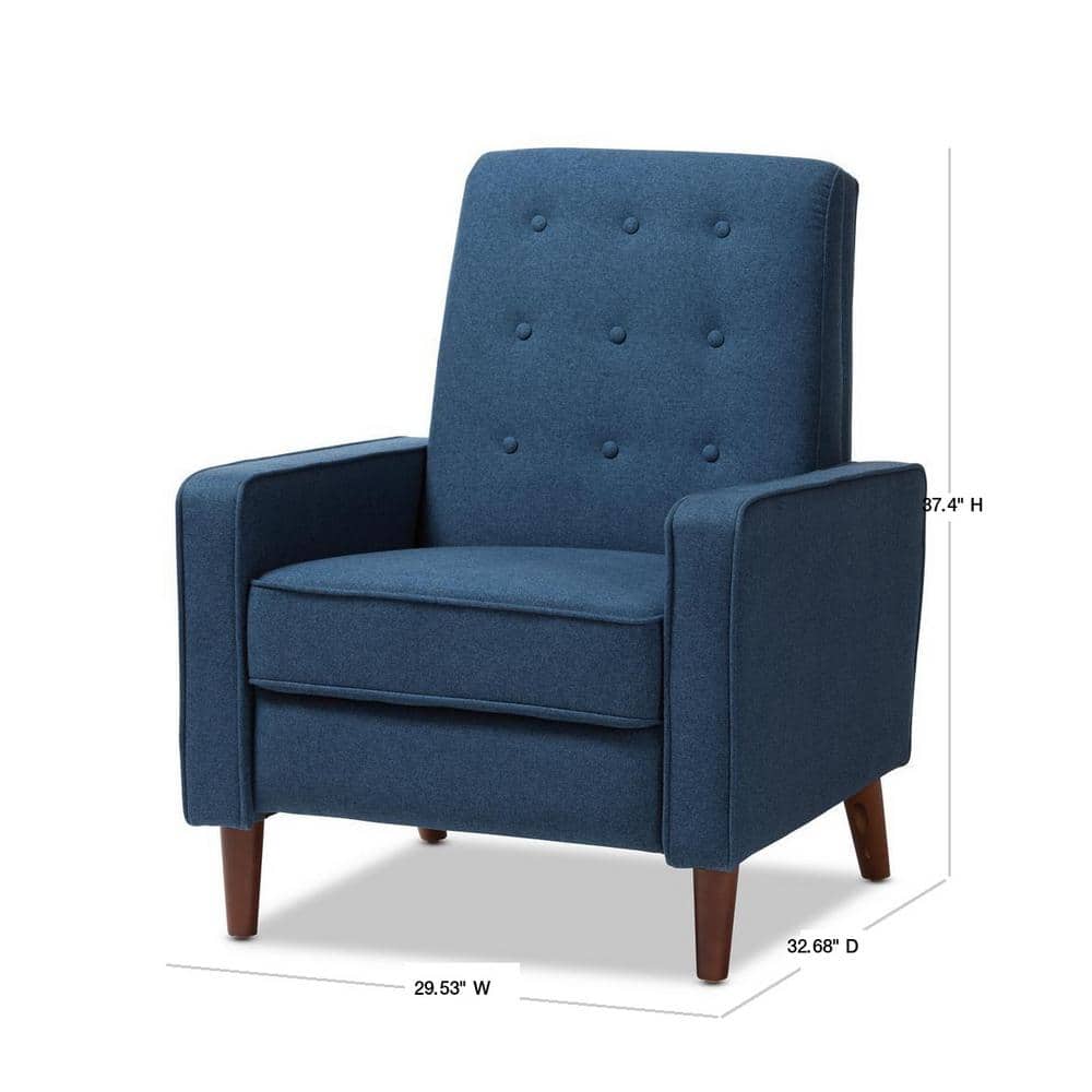 Mid-Century Modern Blue Fabric and Walnut Wood Recliner