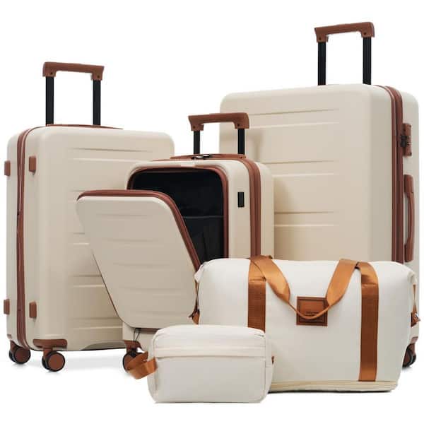 LIVACA 5-Piece Brown ABS Plastic Hardside Expandable Luggage Set