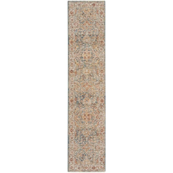 Sahar Blue 2 ft. x 10 ft. Floral Vintage Traditional Kitchen Runner Area Rug