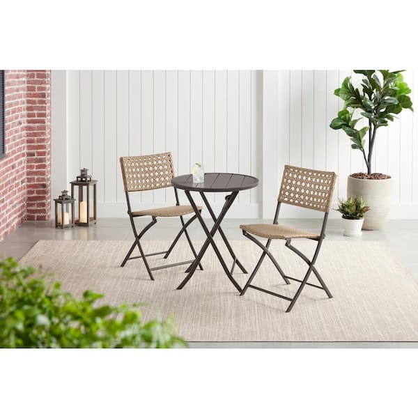 StyleWell Mix and Match Dark Taupe 3-Piece Folding Wicker Outdoor Bistro Set  FDS40059-STN - The Home Depot