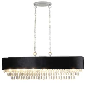 39.4 in. Modern 8-Light BlackandTransparent Crystal Oval Tiered Chandelier for Living Room with no bulbs included