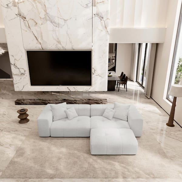 J&E Home 104.8 in. Wide Square Arm Linen Modern Deep Seat L Shaped Sofa in Beige JE-SOF127BE-2+1