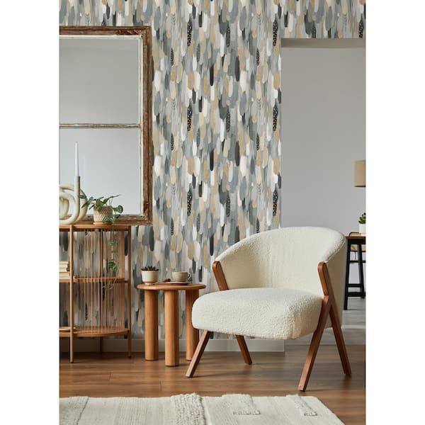 EttaVee Neutral Brushstroke Matte Vinyl Peel and Stick Wallpaper 30.75 sq. ft.