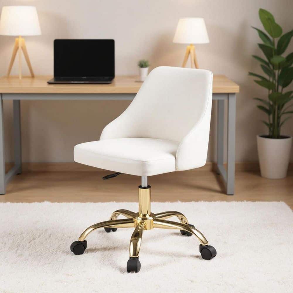 Faux Leather Ergonomic Chair in White Armless