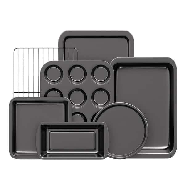 7-Piece Nonstick Bakeware Set, Carbon Steel Baking Pans with Cake Pan, Loaf Pan, Muffin Pan, Cookie Sheet & Cooling Rack