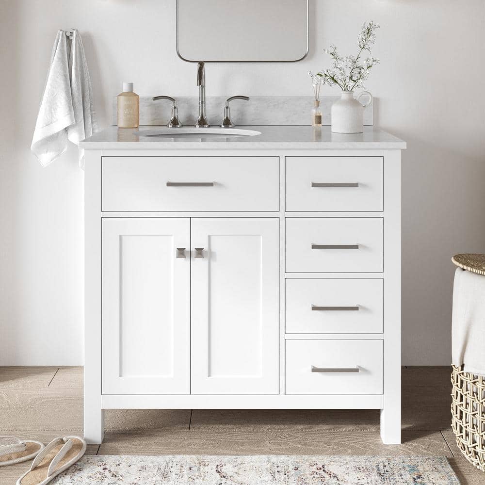 Bristol 36 in. Single Sink Freestanding Bathroom Vanity in White with 0.75 in. Carrara White Marble Top price history on PriceWatchPro