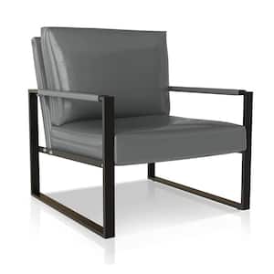 Gray Mid-Century Style Faux Leather Upholstered Accent Arm Chair