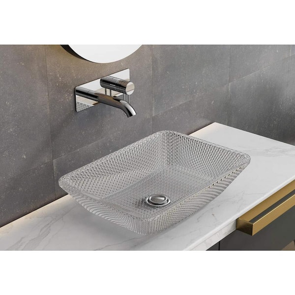 Casainc 15 7 In Clear Glass Square Bathroom Vessel Sink Cr Bs 05 The Home Depot